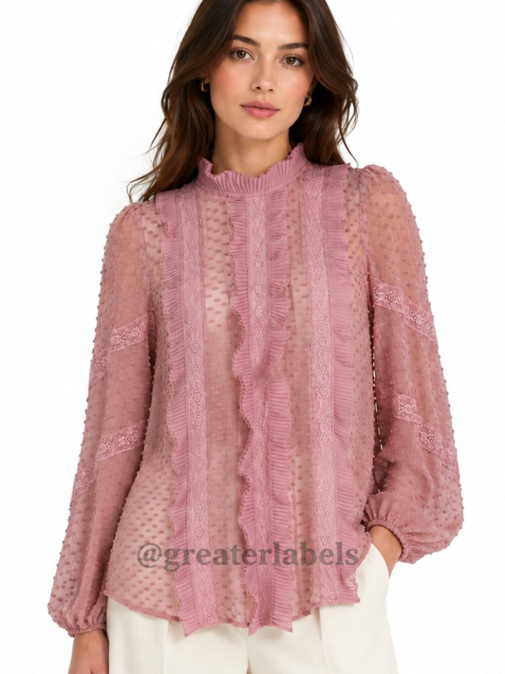 New Zimmermann Unbridled Spliced Silk Blouse Pink Silk Ruffle Lace Romantic Top
